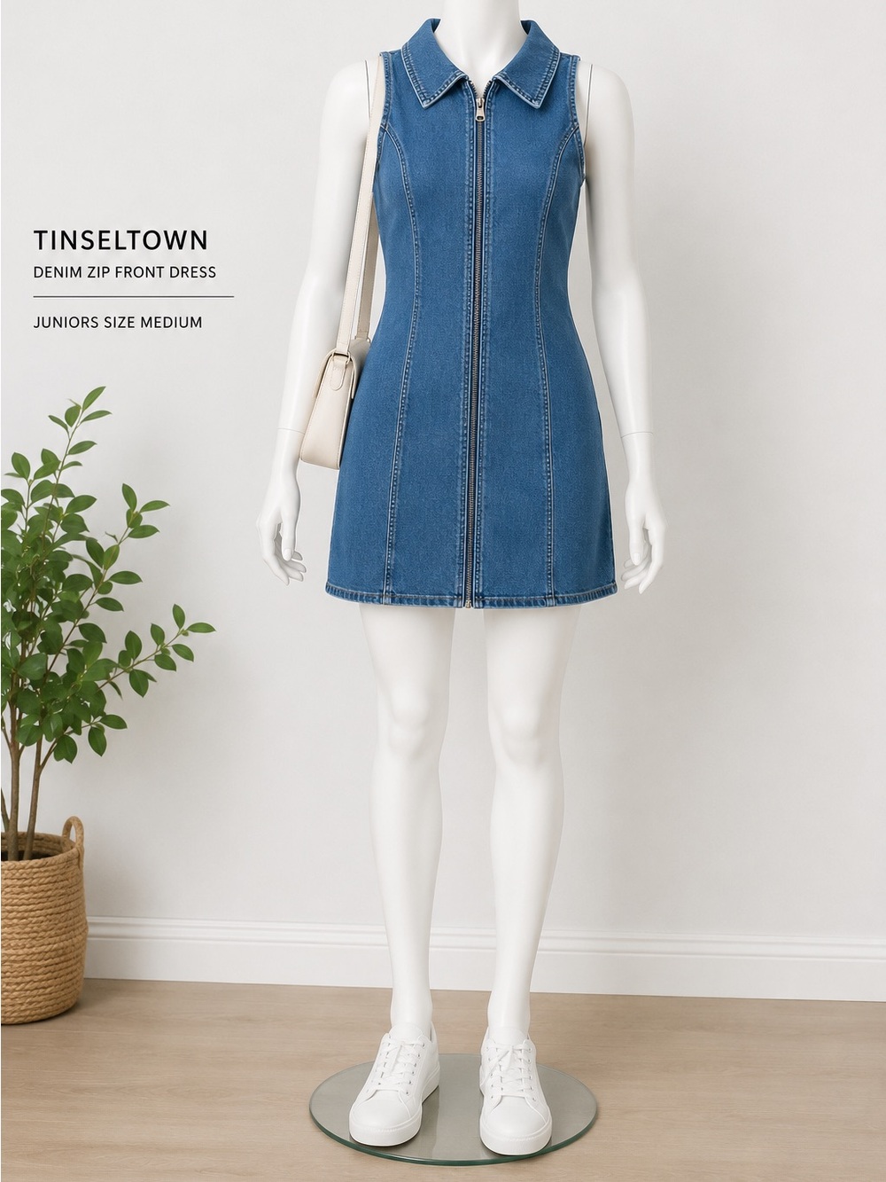 Like New Tinseltown Classic Blue Denim Zip-Front Mini Dress